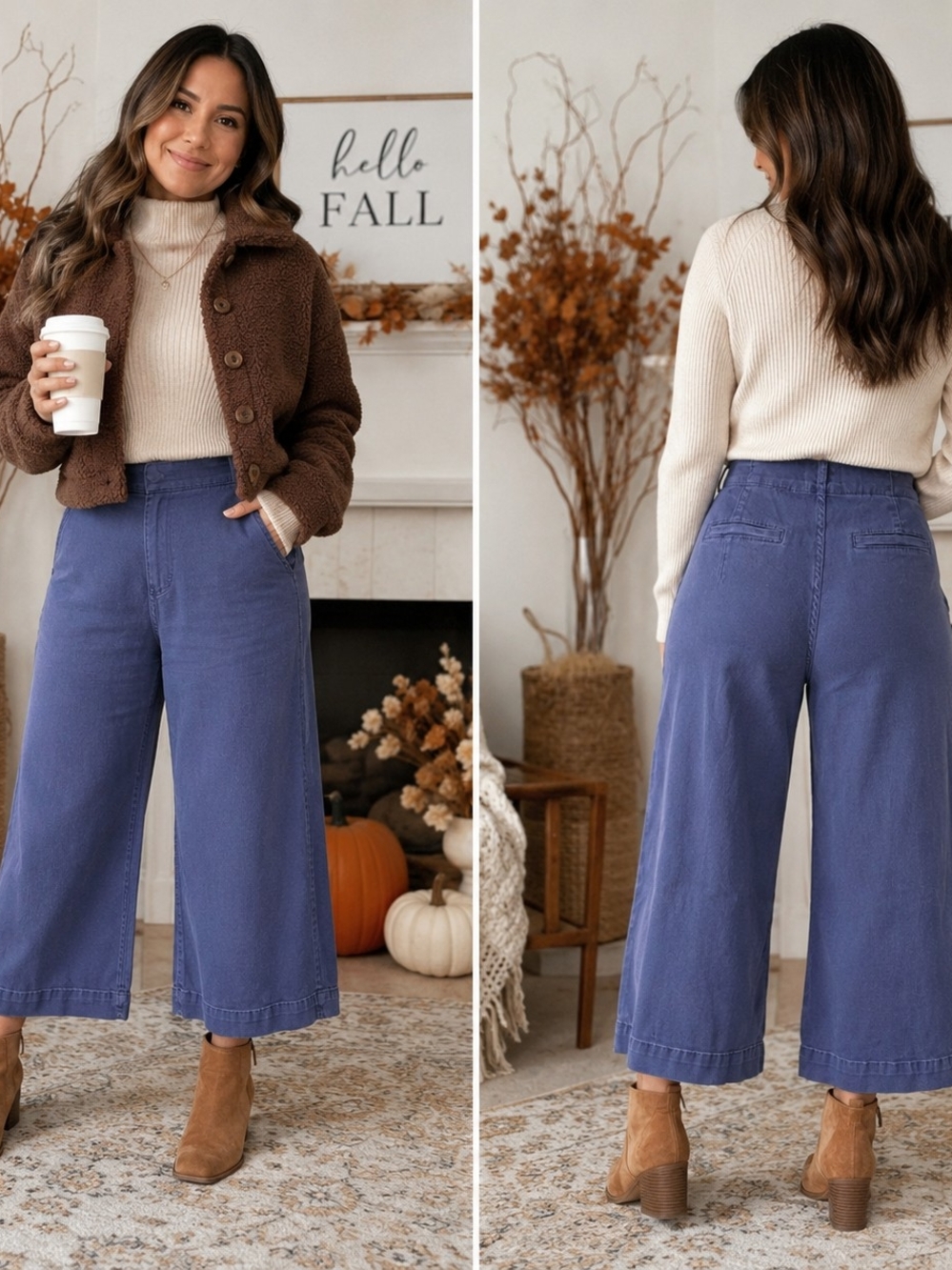 High-Rise Wide-Leg Pants in Dusty Blue